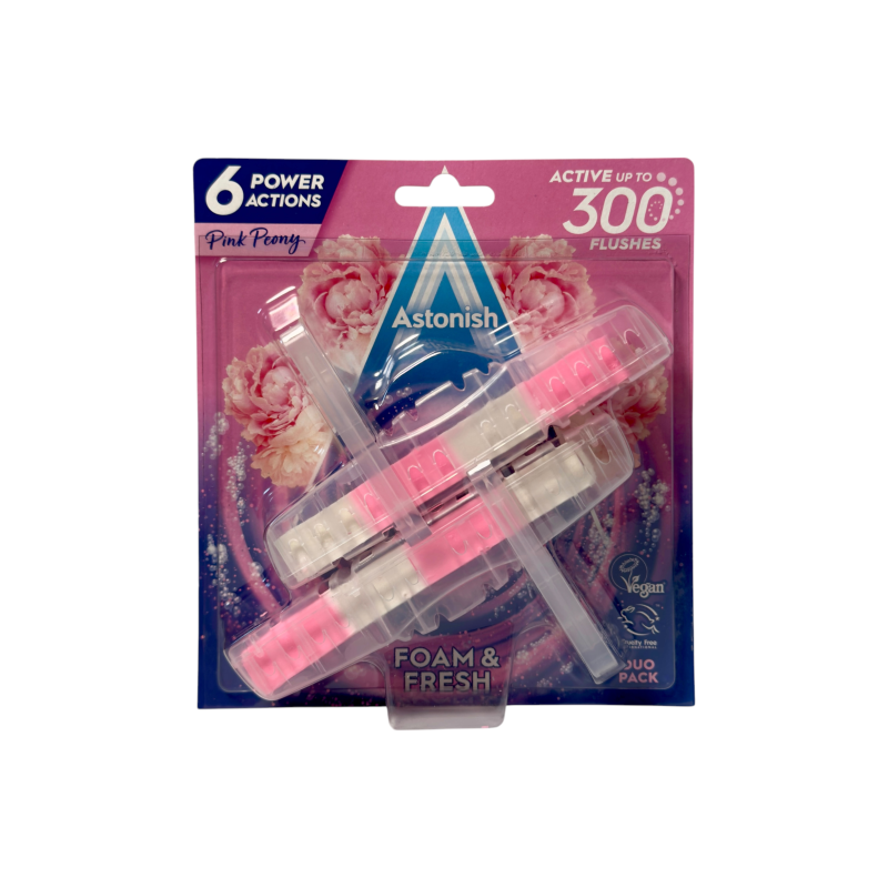 Блок для миття унітазу Astonish рожевої півонії e foam & fresh pink peony, 300 змивань Блок для миття унітазу Astonish рожевої півонії e foam & fresh pink peony, 300 змивань