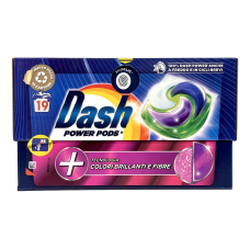 Капсули для прання Dash для яскравих кольорів і волокон power pods colori brillanti e fibre, 19 шт, 478,8 г