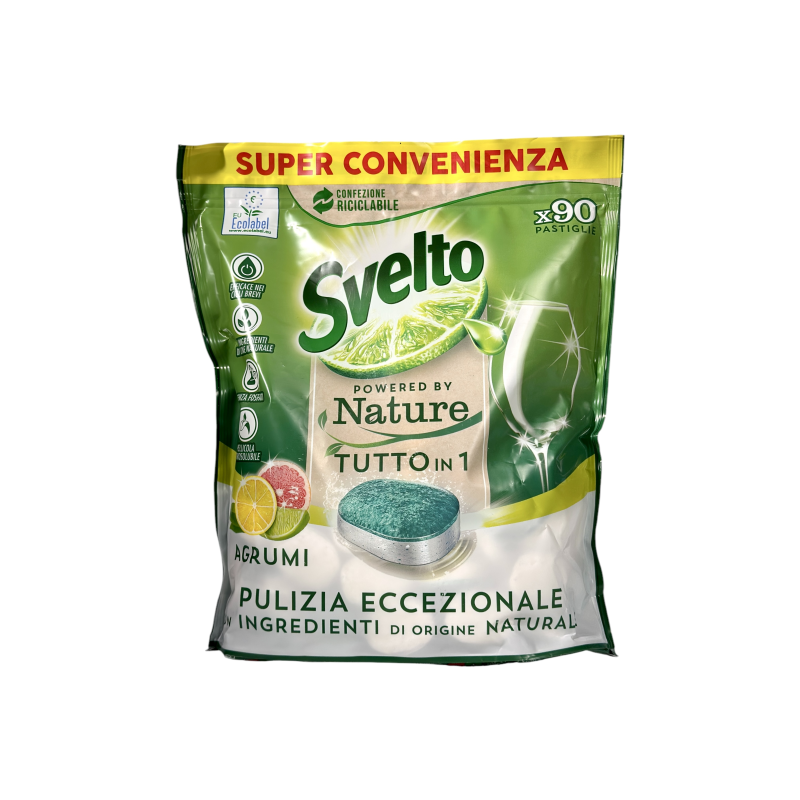 Таблетки для посудомийки Svelto цитрусові безфосфатні e nature tutto in 1 agrumi, 90 шт, 1575 г