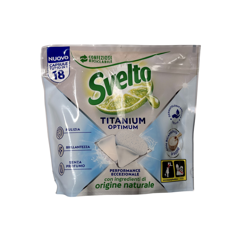 Таблетки для посудомийки Svelto з содою e titanium optimum con bicarbonato di sodio, 18 шт, 261 г
