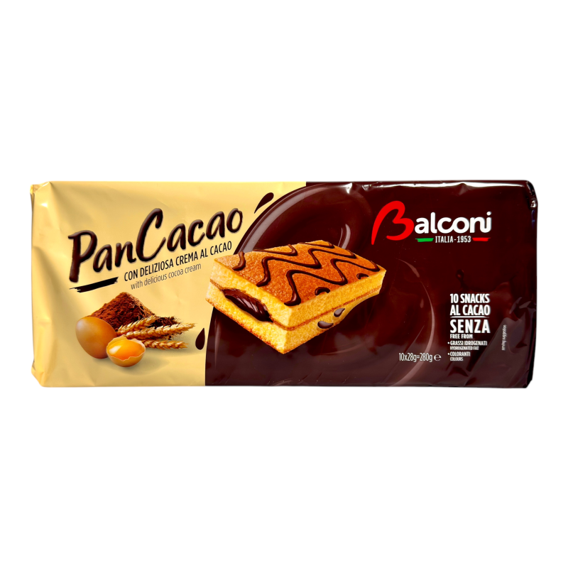 Бісквіт Balconi з шоколадним кремом pan cacao con deliziosa crema al cacao, 280 г Бісквіт Balconi з шоколадним кремом pan cacao con deliziosa crema al cacao, 280 г