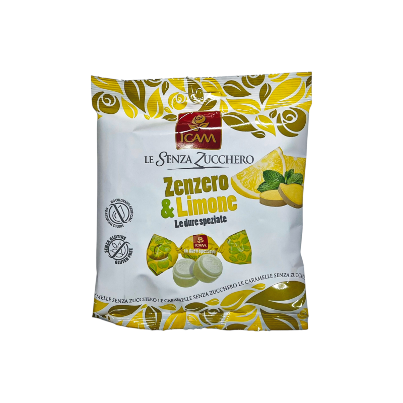 Льодяники ICAM без цукру лимон та імбир zenzero & limone senza zucchero, 80 г