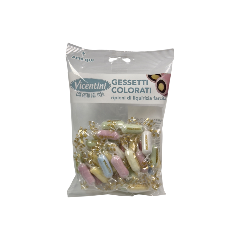 Цукерки Vicentini лакричні палички кольорові gessetti colorati ripieni di liquirizia farcita, 500 г