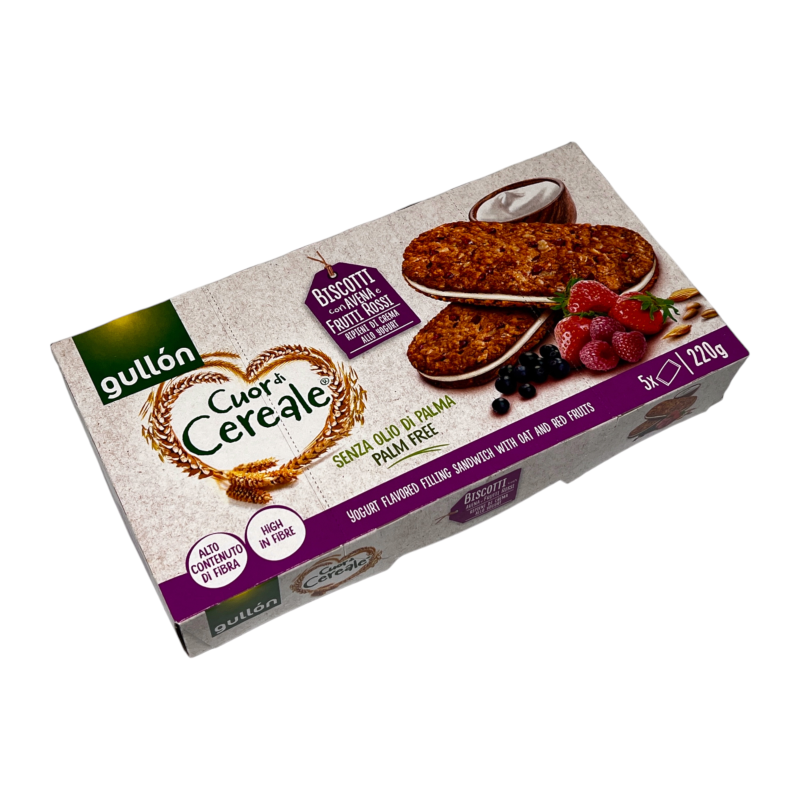 Печиво Gullon злакове сендвіч з ягодами і йогуртом cuor di cereale frutti rossi, 220 г