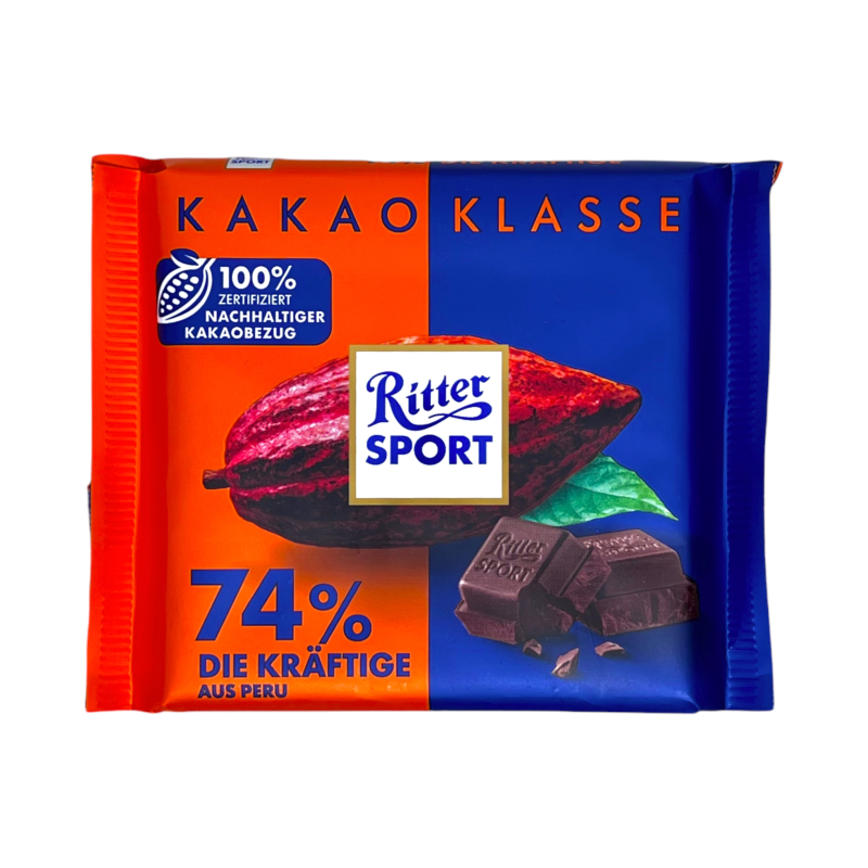 Шоколад чорний Ritter Sport какао з Перу 74% kakao klasse 74% aus peru, 100 г Шоколад чорний Ritter Sport какао з Перу 74% kakao klasse 74% aus peru, 100 г