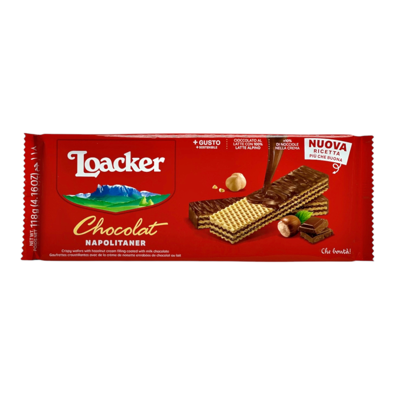 Вафлі Loacker з горіховим кремом у шоколаді chocolat napolitaner, 118 г Вафлі Loacker з горіховим кремом у шоколаді chocolat napolitaner, 118 г