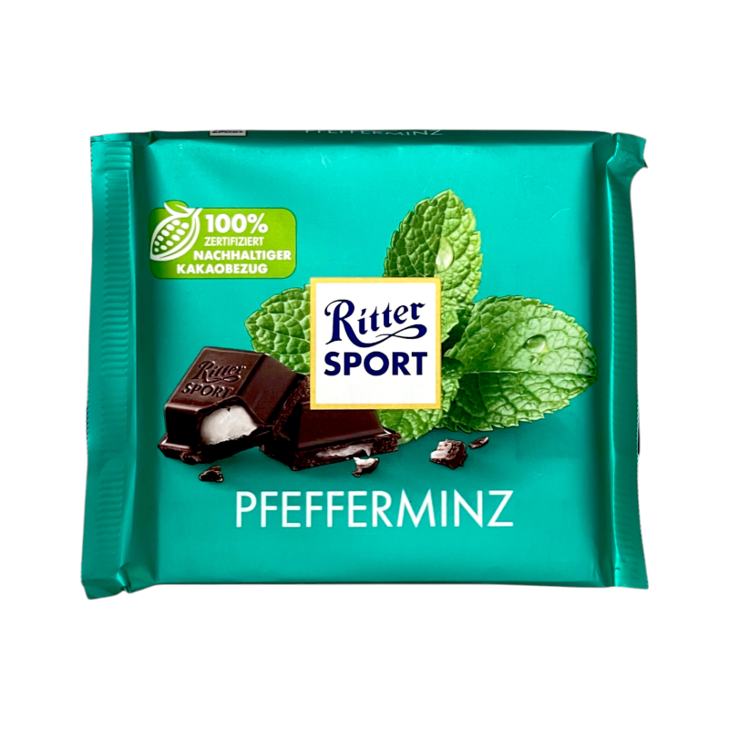 Шоколад чорний Ritter Sport з м’ятним кремом pfefferminz, 100 г Шоколад чорний Ritter Sport з м’ятним кремом pfefferminz, 100 г