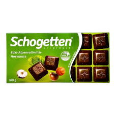 Шоколад молочний Schogetten з фундуком edel-alpenvollmilch haselnuss, 100 г