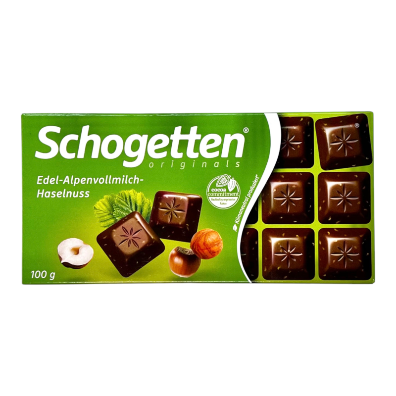 Шоколад молочний Schogetten з фундуком edel-alpenvollmilch haselnuss, 100 г
