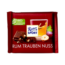 Шоколад молочний Ritter Sport з родзинками та ромом rum trauben nuss, 100 г