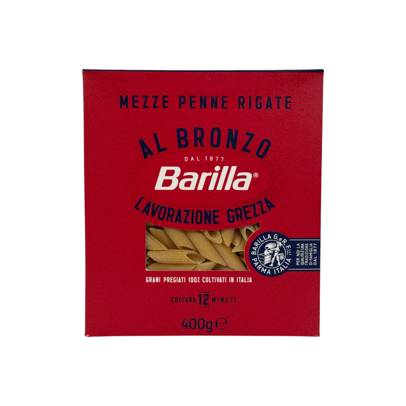 Макарони Barilla бронзового пресування коротке перо з твердих сортів пшениці mezze penne rigate al bronzo, 400 г