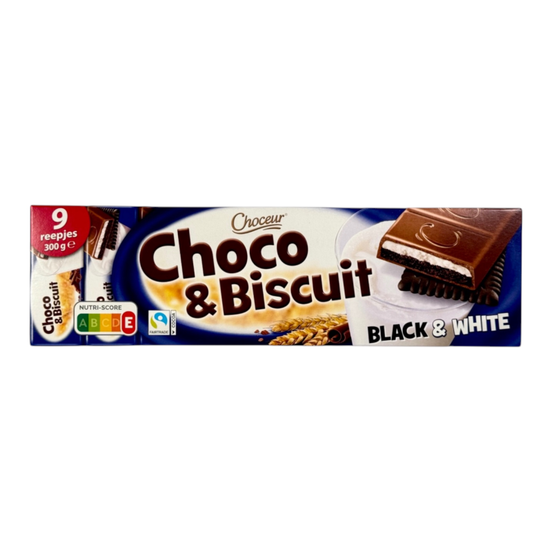 Шоколад молочний Choceur Choco & Biscuit чорне й біле з бісквітом e black & white chocolate with biscuit, 300 г