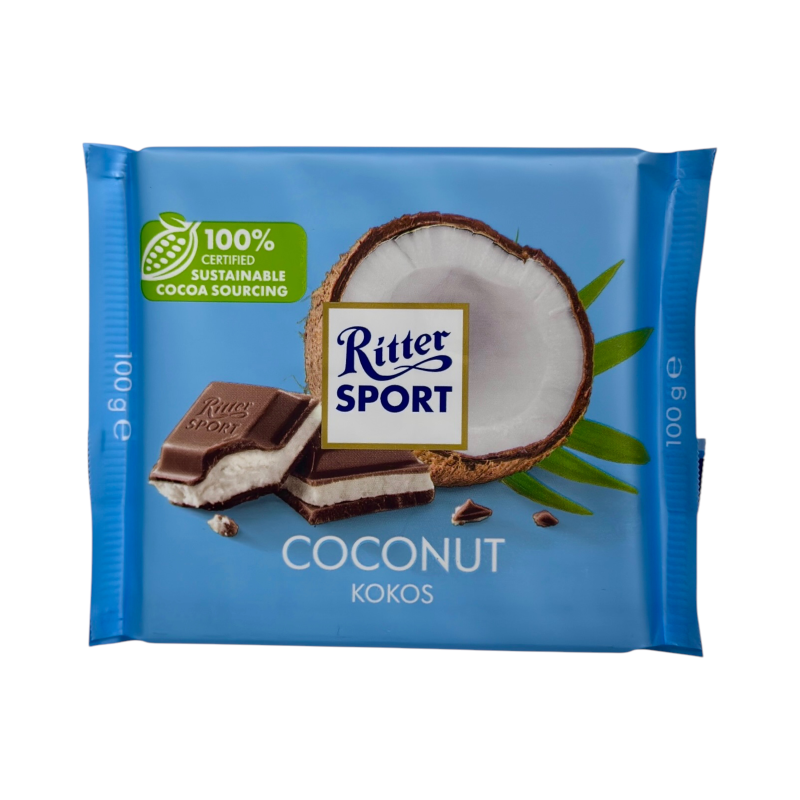 Шоколад Ritter Sport молочний з кокосом kokos, 100 г