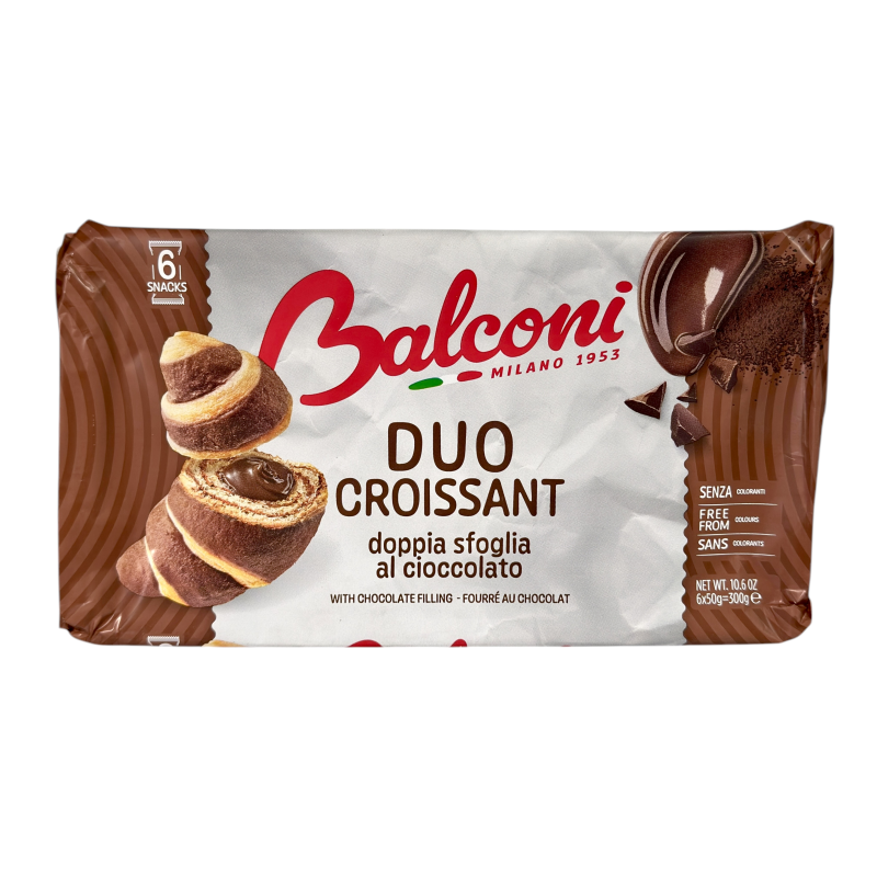 Круасани Balconi подвійного тіста з шоколадною начинкою duo croissant, 300 г Круасани Balconi подвійного тіста з шоколадною начинкою duo croissant, 300 г