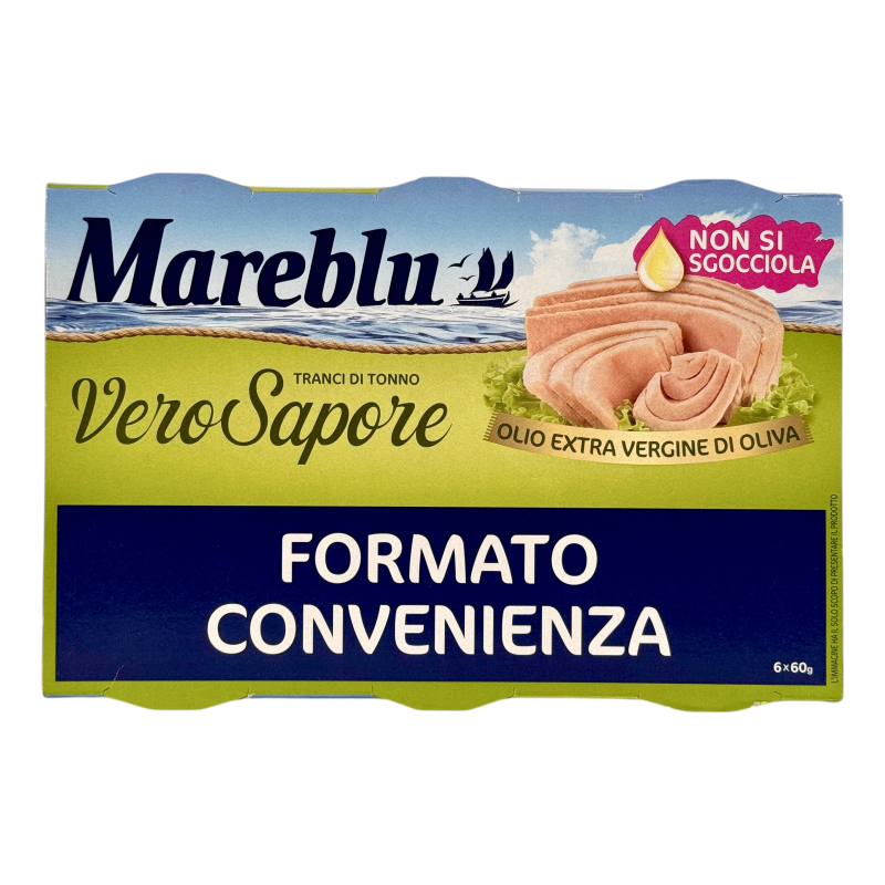 Тунець Mareblu в оливковій олії першого віджиму tonno all olio extra vergine di oliva, 6x60 г