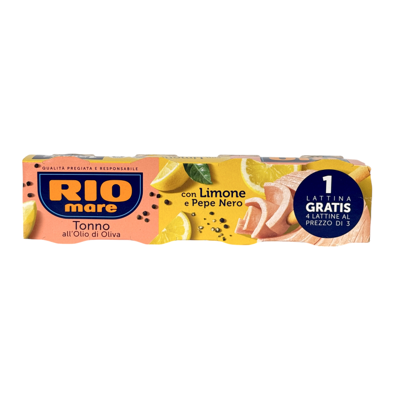 Тунець Rio Mare в оливковій олії з лимоном та чорним перцем tonno con Limone e pepe nero, 4x80 г