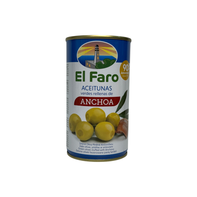Оливки El Faro зелені фаршировані анчоусом anchoa, 350 г