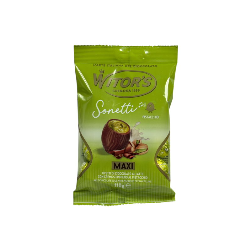 Шоколадні цукерки Witor’s Sonetti maxi з фісташковою начинкою milk chocolate eggs with pistachio filling, 110 г