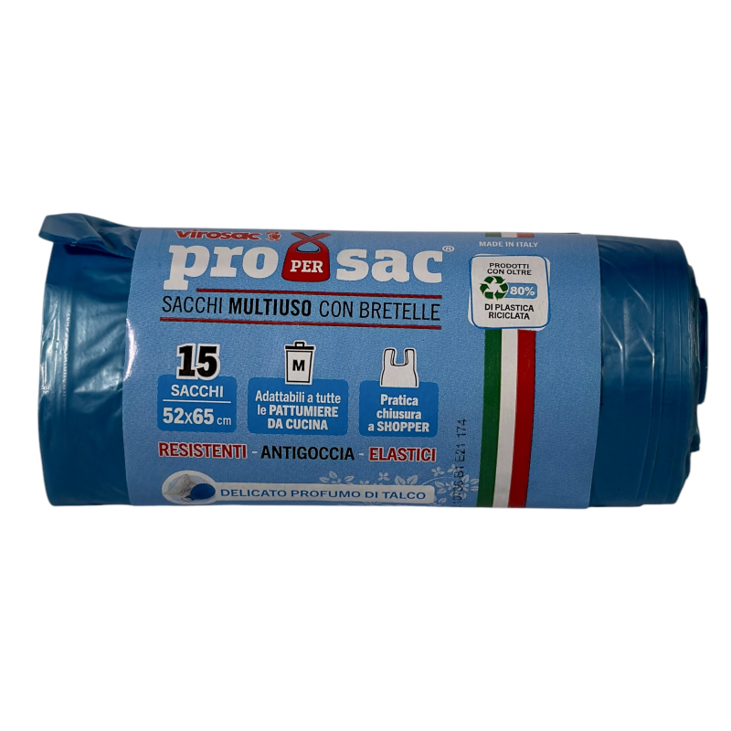 Пакети для сміття Virosac Propersac з ароматом тальку parfumo di talco, 52×65 см, 15 шт