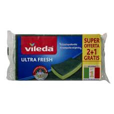 Губка для посуду Vileda Ultra Fresh глибоке очищення свіжість і чистота, 2+1 шт