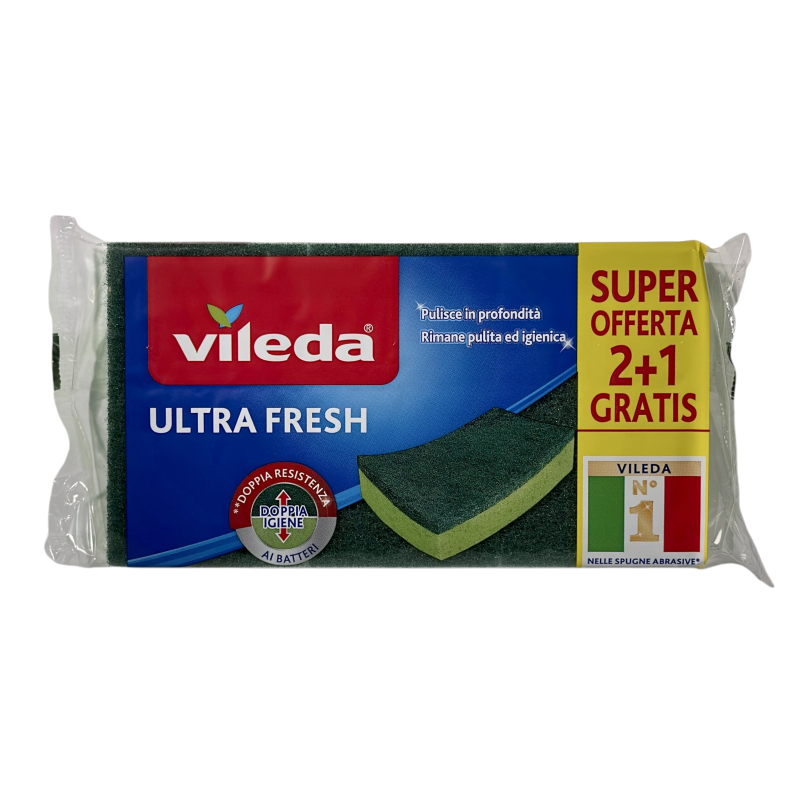 Губка для посуду Vileda Ultra Fresh глибоке очищення свіжість і чистота, 2+1 шт