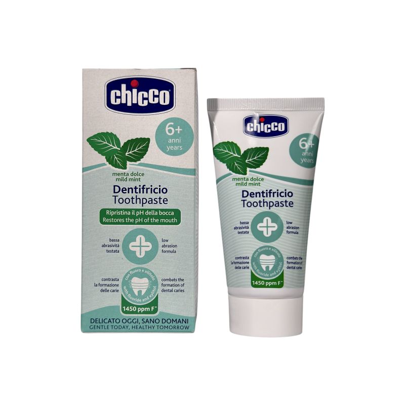 Зубна паста дитяча Chicco м’яка м’ята dentifricio per bambini alla menta dolce 6+ anni, 50 мл