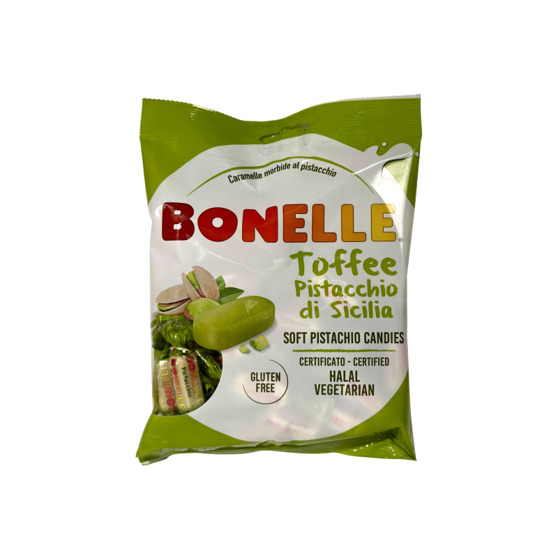Цукерки Bonelle фісташкова карамель toffee pistacchio di Sicilia gluten free, 150 г