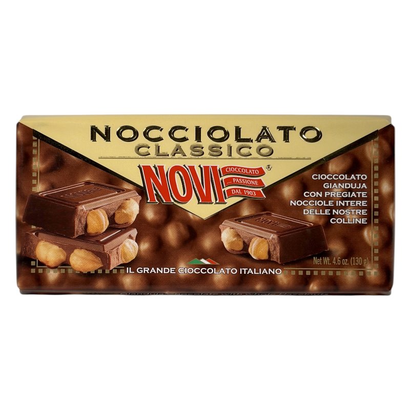 Шоколад горіховий Novi з фундуком e cioccolato gianduja con nocciole intere, 130 г