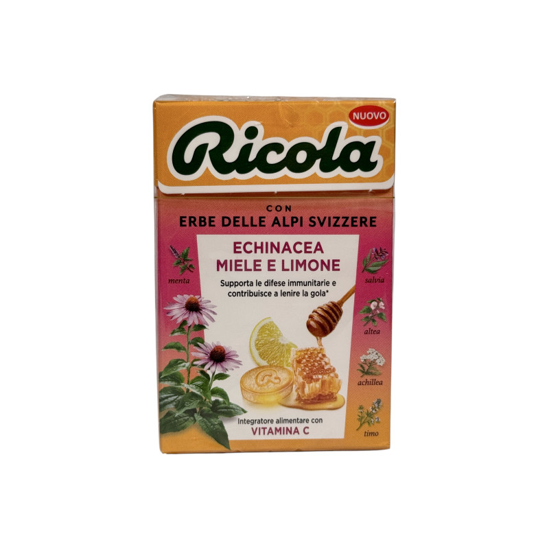 Льодяники швейцарські Ricola ехінацея мед та лимон без цукру echinacea miele e limone, 50 г