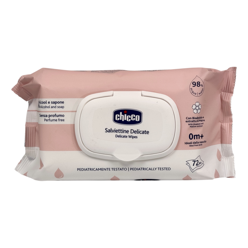 Серветки вологі дитячі Chicco delicate делікатні ніжні, 72 шт