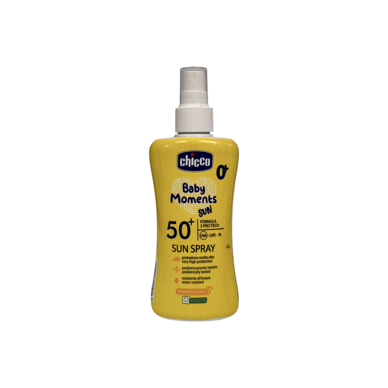 Сонцезахисний спрей Chicco для дітей SPF50+ водостійкий baby moments sun spray SPF50+ water resistant, 150 мл