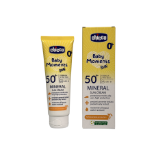 Сонцезахисний крем Chicco для дітей мінеральний SPF50+ водостійкий baby moments sun mineral sun cream SPF50+, 75 мл