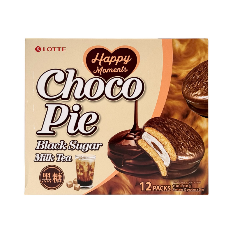 Печиво бісквітне Lotte Choco Pie з чорним цукром і молочним чаєм, 12×28 г