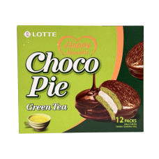 Печиво бісквітне Lotte Choco Pie із зеленим чаєм в шоколадній глазурі, 12×28 г