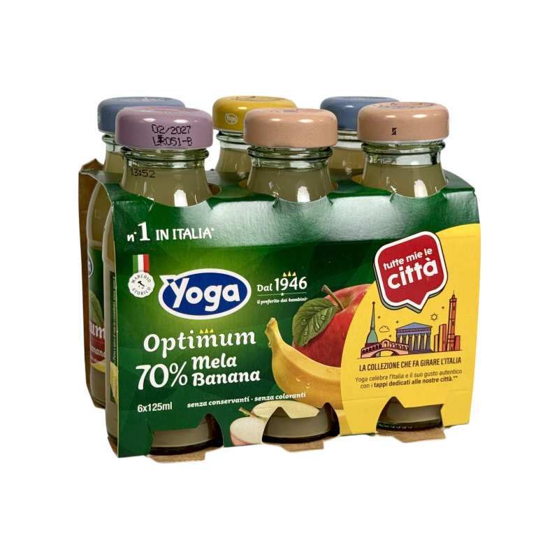 Сік Yoga яблуко та банан optimum mela banana 70% italiana, 6x125 мл
