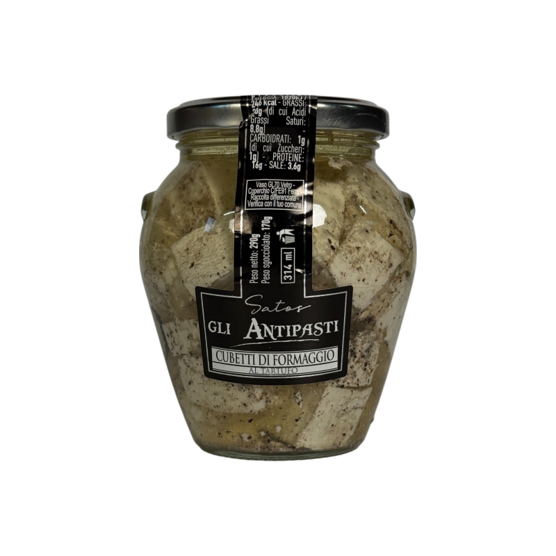Сир маринований Satos кубики з трюфелем cubetti di formaggio al tartufo, 314 мл