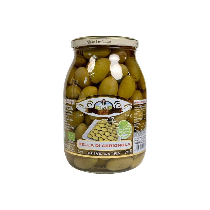 Оливки зелені Bella Contadina великі цілі у розсолі e bella di cerignola olive extra BIO, 1062 мл