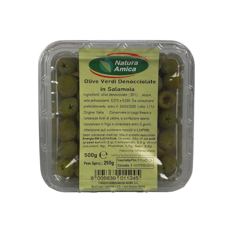Оливки зелені Natura Amica маленькі без кісточки у розсолі olive verdi denocciolate in salamoia, 500 г