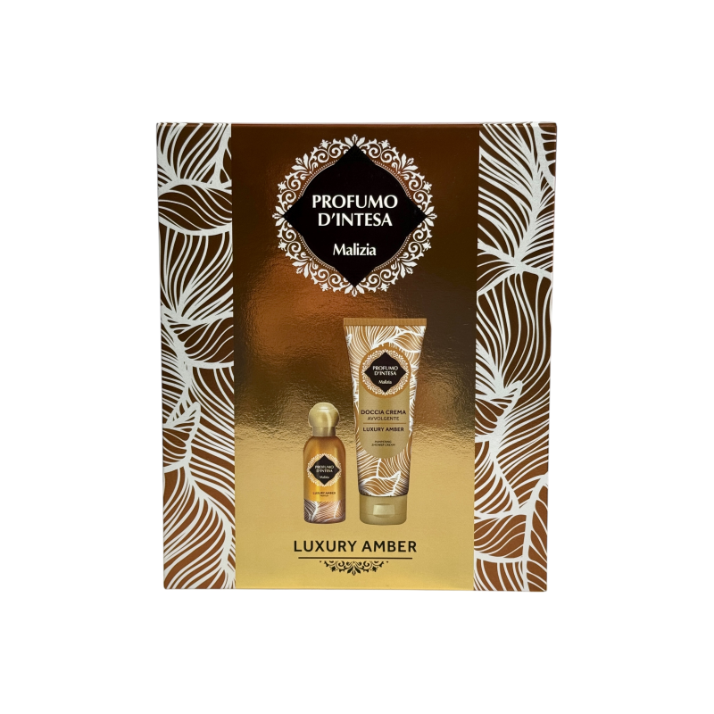 Подарунковий набір Malizia парфум та крем-гель для душу luxury amber e profumo d'intesa luxury amber doccia crema avvolgente, 100 мл + 250 мл