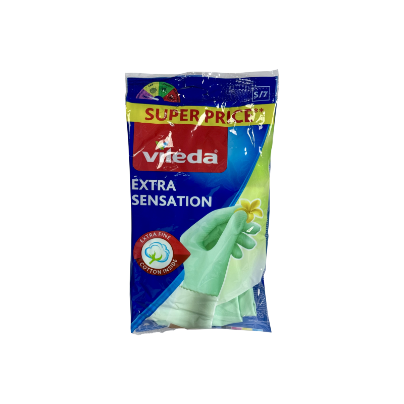 Рукавички господарські латексні Vileda ультратонкі з бавовняною підкладкою розмір s extra sensation, 1 пара