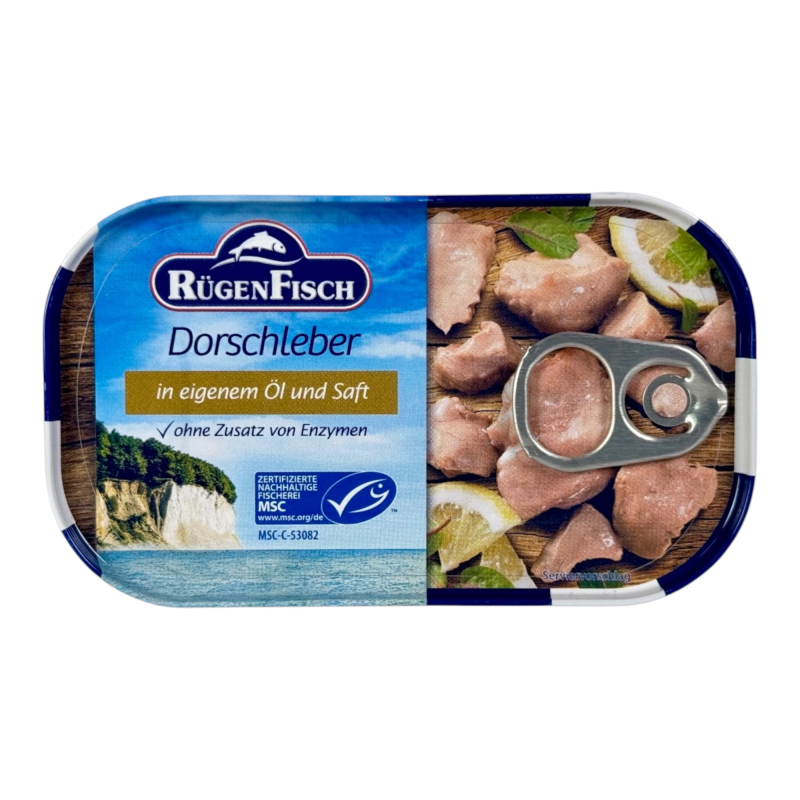 Печінка тріски Rügen Fisch у власній олії та соку dorschleber in eigenem öl und saft, 120 г
