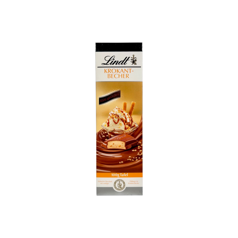 Шоколад Lindt молочний з горіховим праліне та карамеллю, vollmilchschokolade krokant-becher, 100 г