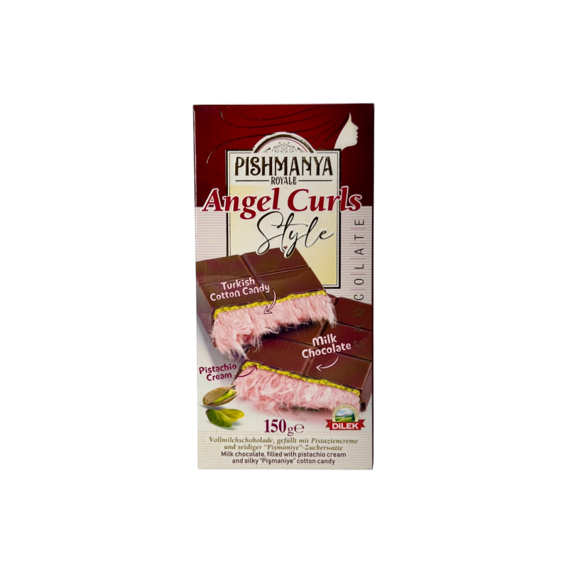 Шоколад Pishmanya Royale Angel Curls молочний з фісташковим кремом і турецькою солодкою ватою e milk chocolate with pistachio cream and cotton candy, 150 г