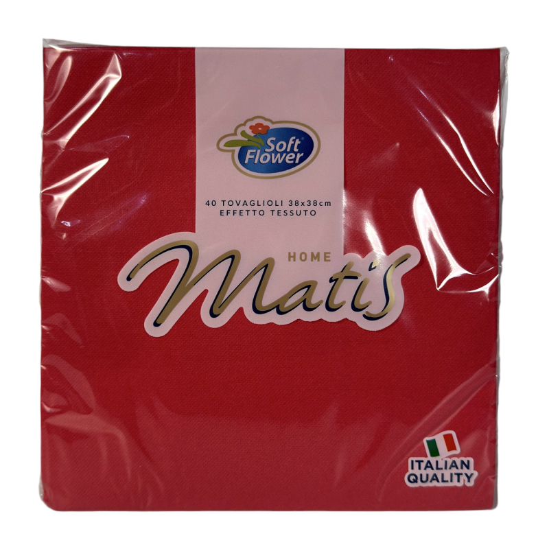 Серветки Matis паперові з ефектом тканини червоні tovaglioli di carta con effetto tessuto 38x38, 40 шт Серветки Matis паперові з ефектом тканини червоні tovaglioli di carta con effetto tessuto 38x38, 40 шт