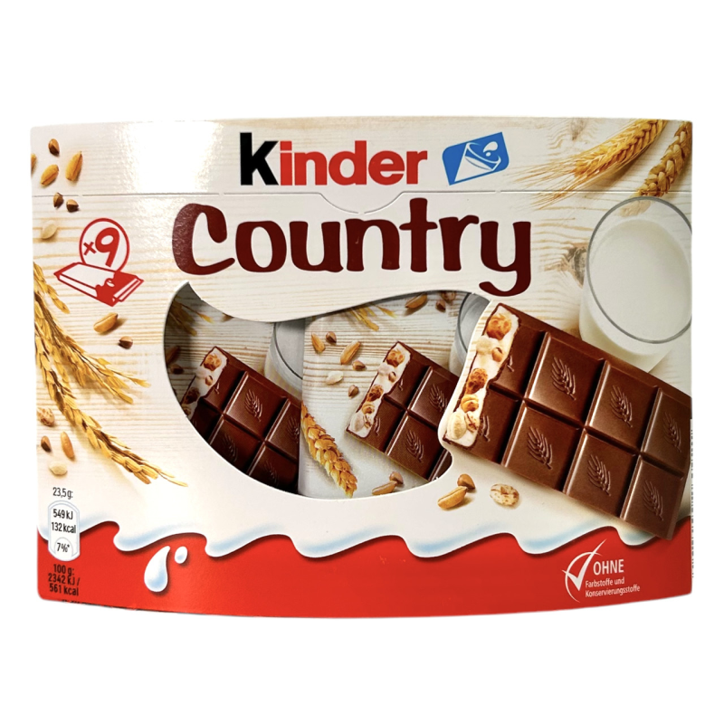 Шоколад Kinder Country молочний з хрусткими злаками country, 9x23,5 г, 211,5 г