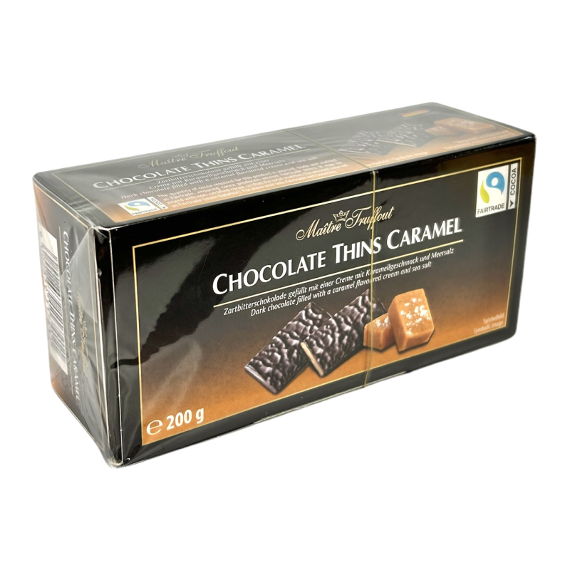 Шоколад Maitre Truffout чорний з солоною карамеллю e Chocolate Thins Caramel, 200 г Шоколад Maitre Truffout чорний з солоною карамеллю e Chocolate Thins Caramel, 200 г