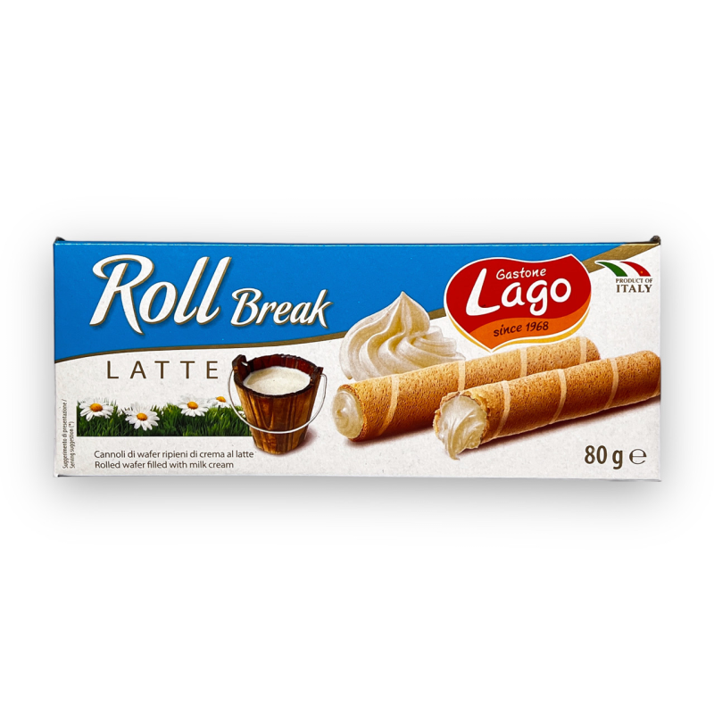 Вафельні трубочкі LAGO з молочним кремом roll break latte 80г