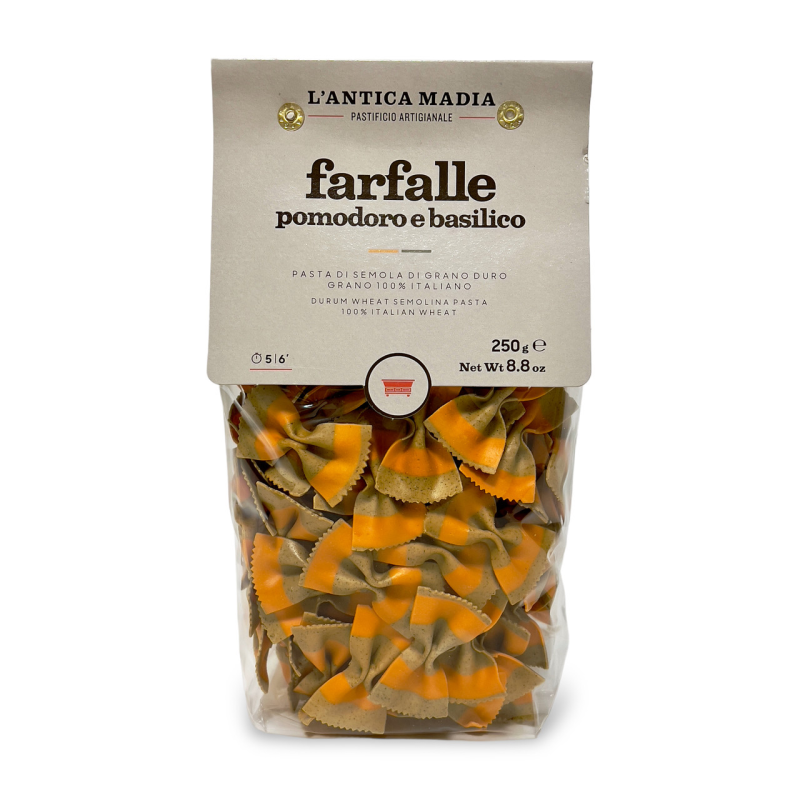 Макарони L`ANTICA MADIA  Farfalle al Pomodoro e Basilico (бантик кольоровий із помідором та базиліком) 250г